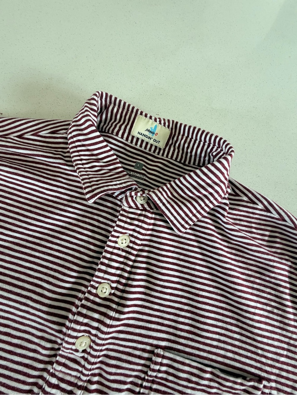 johnnie-O Maroon & White Striped Polo